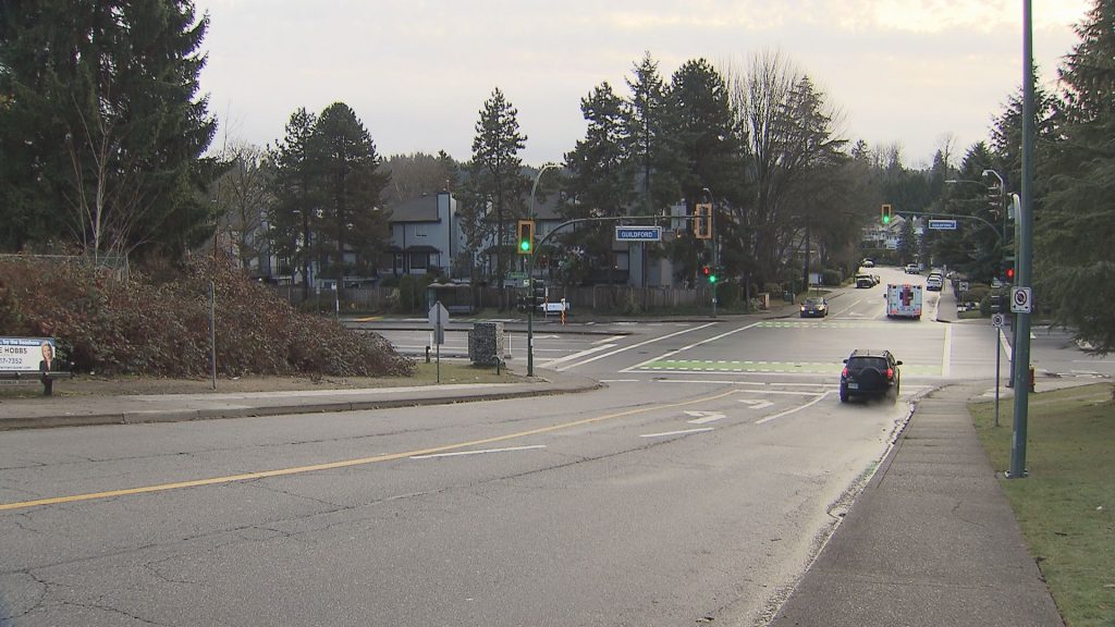 The area near Falcon Drive and Guildford Way in Coquitlam