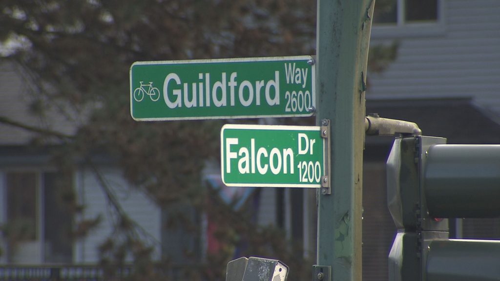 The area near Falcon Drive and Guildford Way in Coquitlam