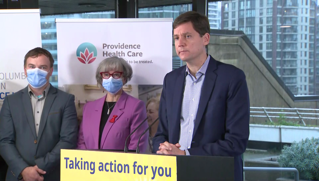 David Eby at an announcement on Dec. 4, 2023 about the province's Road to Recovery initiative to improve addiction care