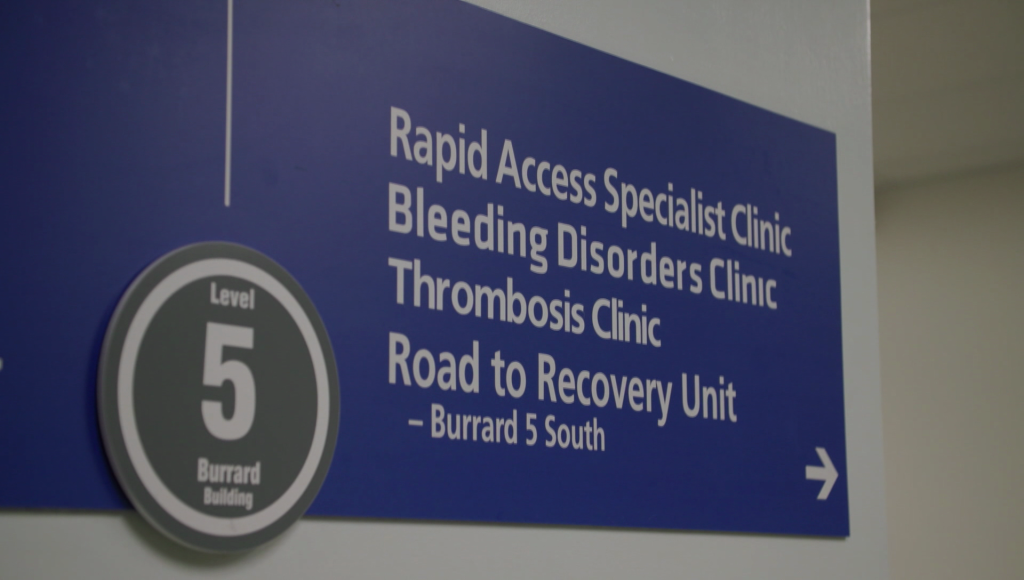 A sign leading to the Road to Recovery unit in the St. Paul's Hospital in Vancouver