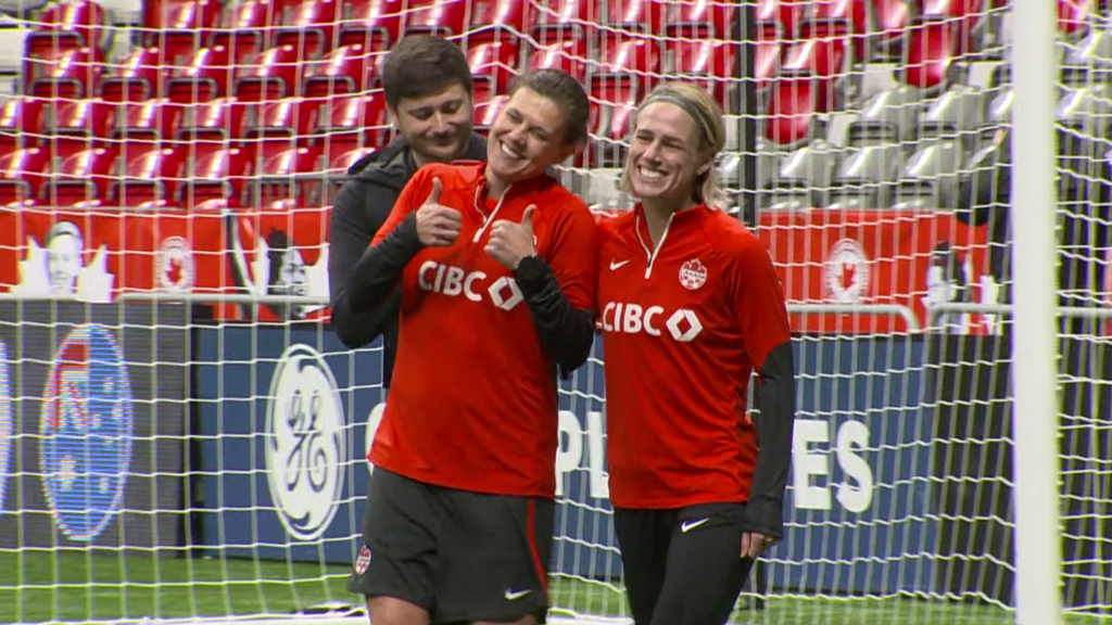 Christine Sinclair participates in a practice in Vancouver