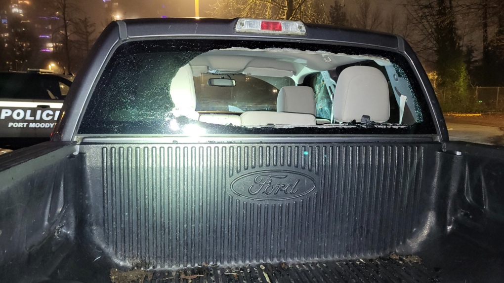 On December 11, 2023 just before 9 p.m., Port Moody Police frontline officers say they were called to a report of a male smashing vehicle windows in the hospital’s parking lot. Here is a photo of one of the vehicles.