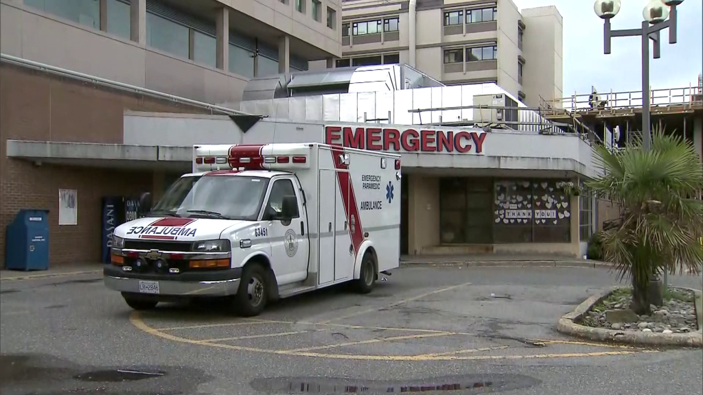 An ambulance is seen outside of Peace Arch Hospital in White Rock, B.C.