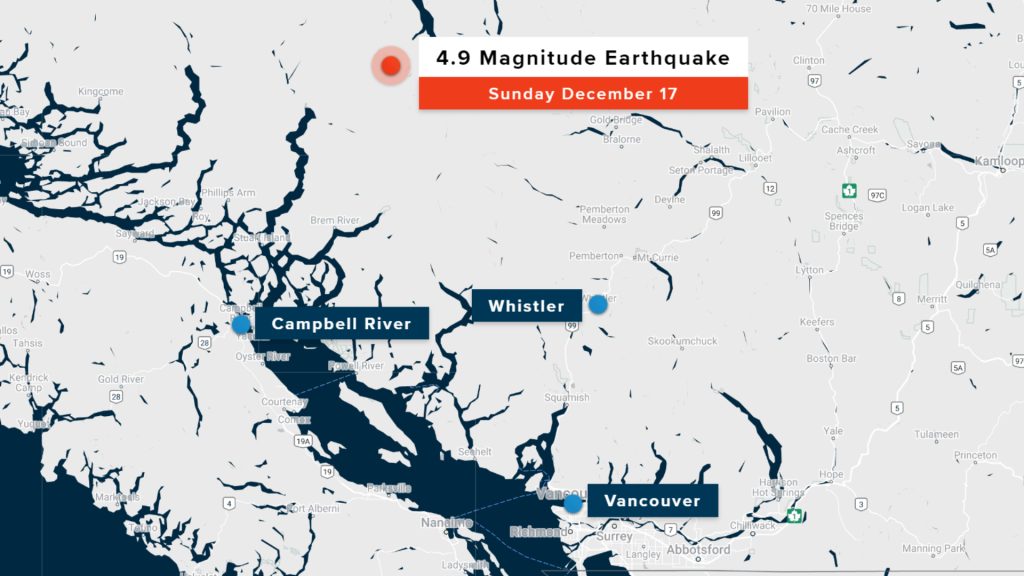 A minor earthquake was felt on parts of Vancouver Island and greater Vancouver on Sunday, Dec. 17, 2023.