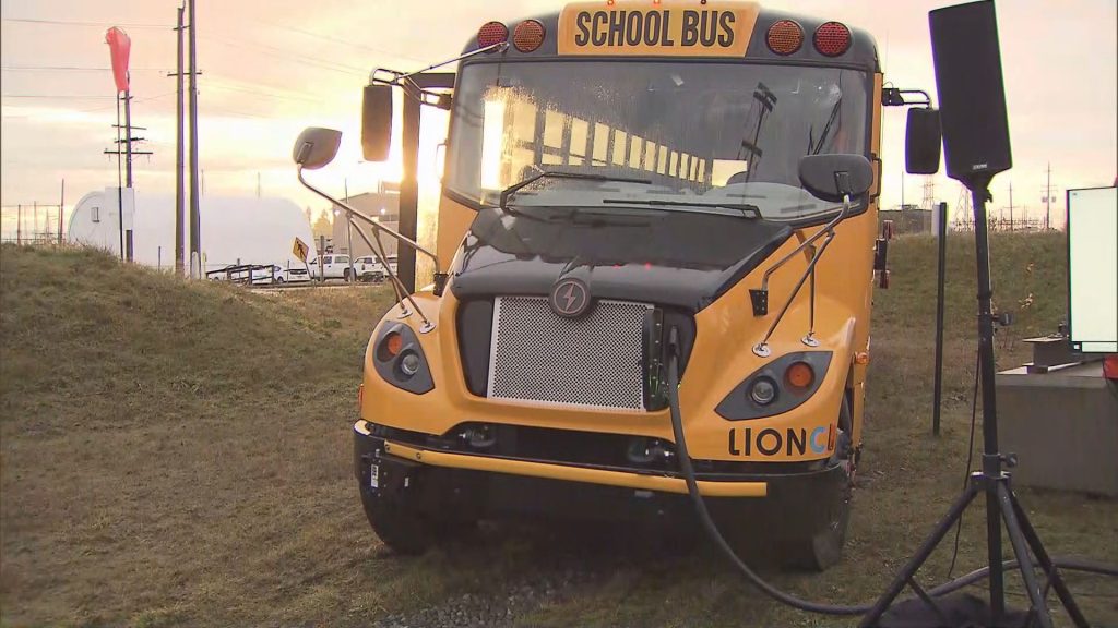 BC Hydro says it tested its pilot project using a Lion Electric school bus from Lynch Bus Lines connected to a 60-kilowatt charger.