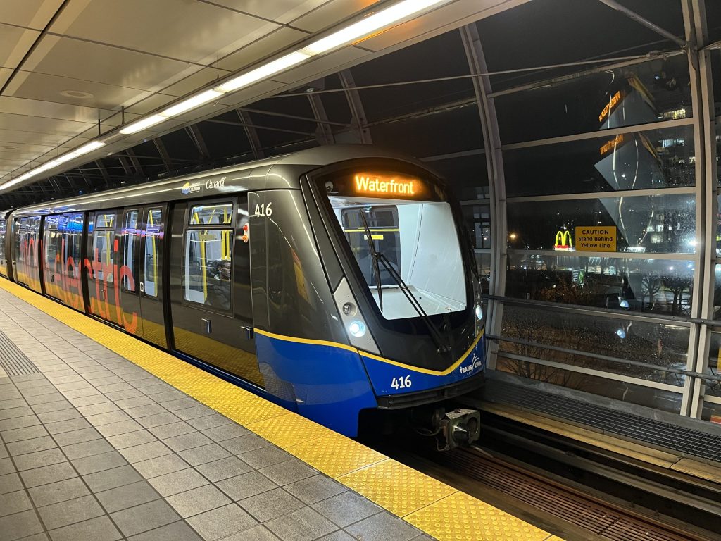 A SkyTrain at a Metro Vancouver station