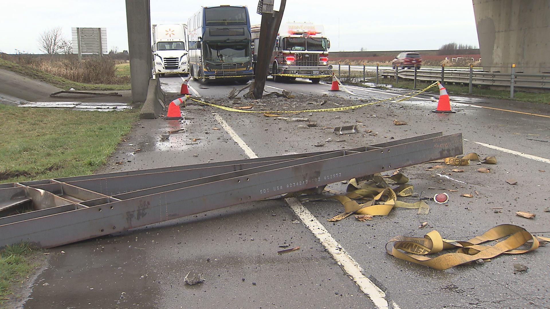 112 Street overpass on Highway 99 after being struck by a semi-truck and trailer