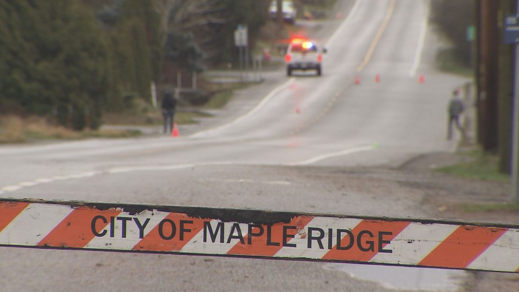 Ridge Meadows RCMP officers in the area of Dewdney Trunk Road and 248 Street after a reported shooting in Maple Ridge the morning of Jan 5, 2024