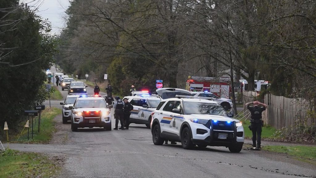 Mounties in Surrey say they are investigating reports of the theft of a vehicle at gunpoint Sunday afternoon which resulted in one officer being taken to hospital