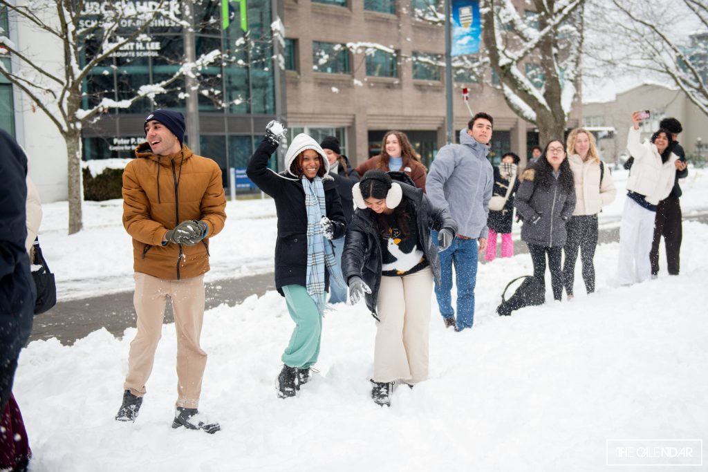 Students at the University of British Columbia gathered on Jan. 18, 2024 for a snowball fight, on a day when classes were cancelled due to snow. (Photo by @mediahaus/Cassidy Chen)