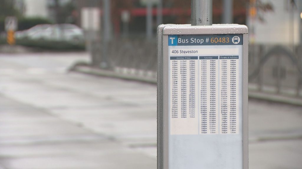 A bus stop is seen in Richmond, B.C.