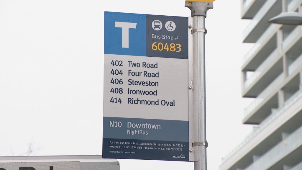 A bus stop is seen in Richmond, B.C.