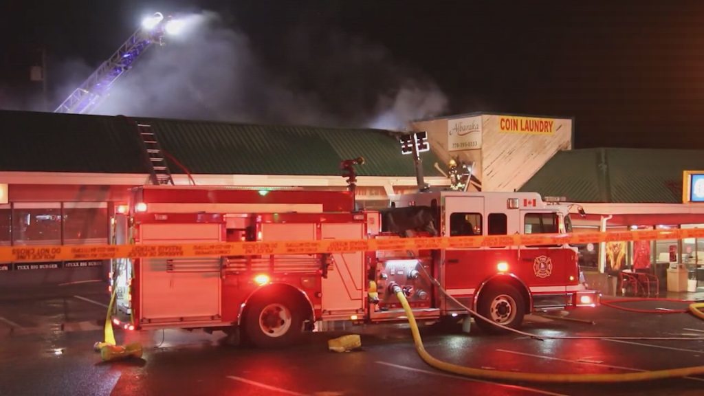 Police in Surrey are investigating after a fire broke out just after midnight Tuesday in the city's Guildford neighbourhood. (Credit: Shane MacKichan)