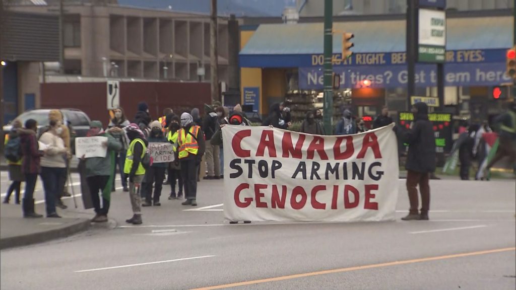 Protesters block an entrance to the Port of Vancouver