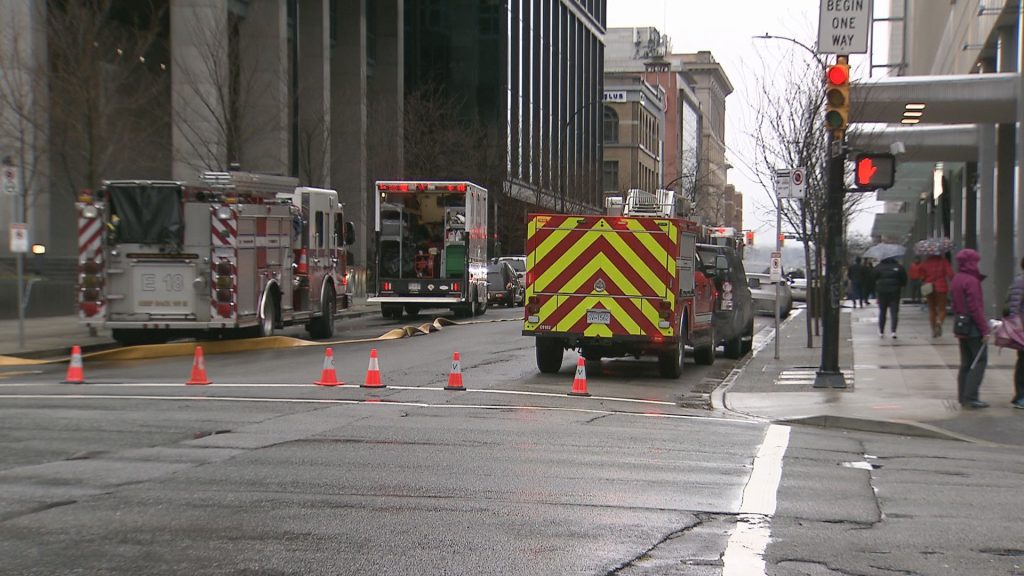 The Vancouver Fire Rescue Services Hazardous Materials team says it was called out to Homer Street near East Georgia