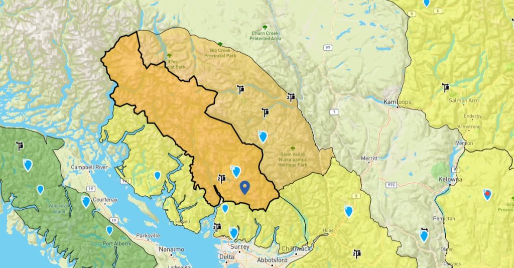Avalanche risk map for Feb. 17, 2024. The orange areas show where the risk is 'considerable.'