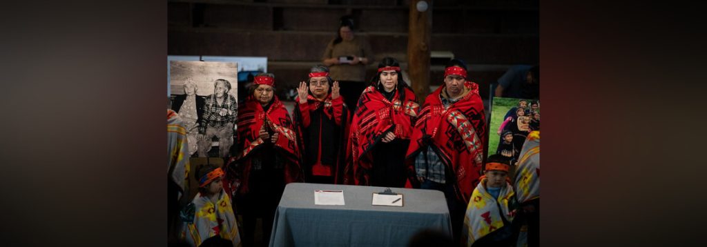 Sts'ailes First Nation in B.C. at the ceremonial signing of an agreement with the B.C. and federal governments that was put on hold.