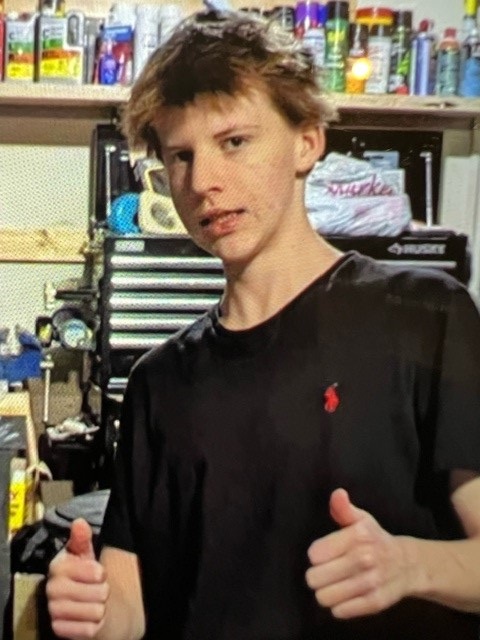 The Burnaby RCMP says 14-year-old Greyson (pictured here) was last seen on Feb. 15, 2023, with another teen who was reported missing.