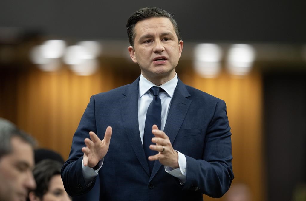 Conservative leader Pierre Poilievre rises during Question Period on Feb. 6, 2024 in Ottawa.