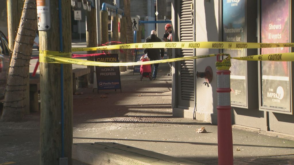 Damage is seen at the Improv Centre at Granville Island