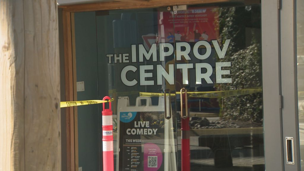 Damage is seen at the Improv Centre at Granville Island