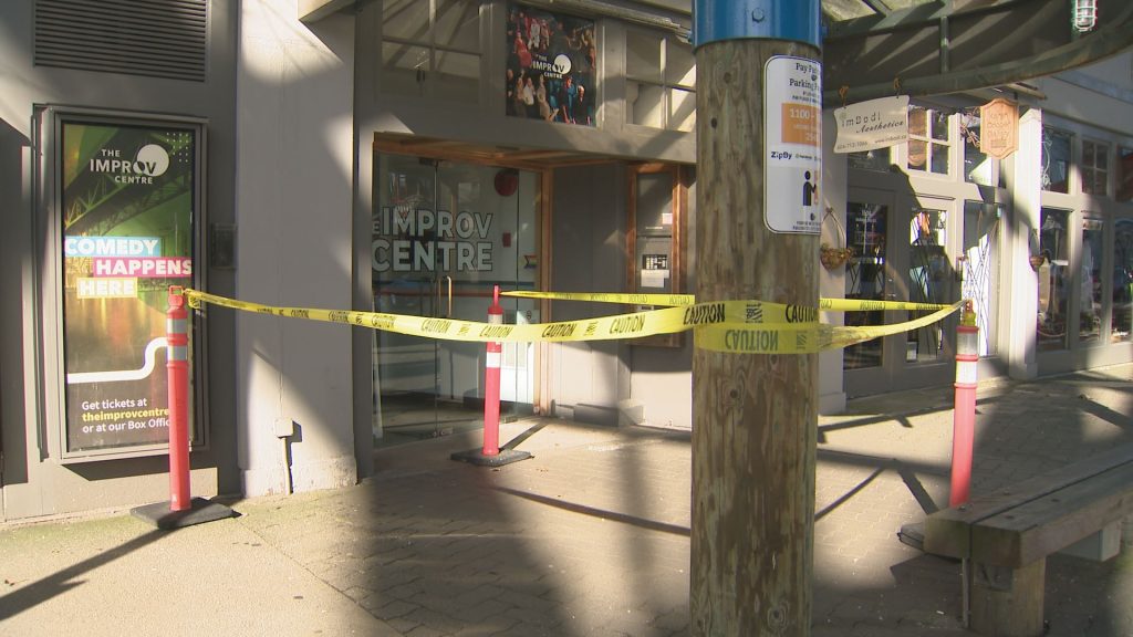 Damage is seen at the Improv Centre at Granville Island