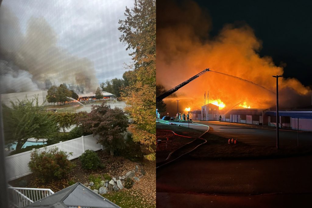 Images posted to social media show the Hazel Trembath Elementary School engulfed in flames. (Supplied)