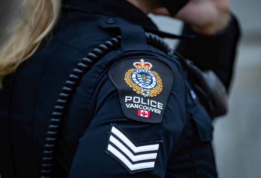 A Vancouver Police Department patch is seen on an officer's uniform on Saturday, Jan. 9, 2021.