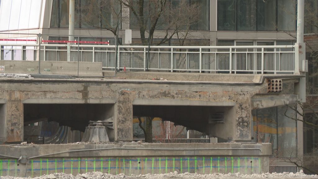 Construction is underway at the North end of the Granville Street Bridge