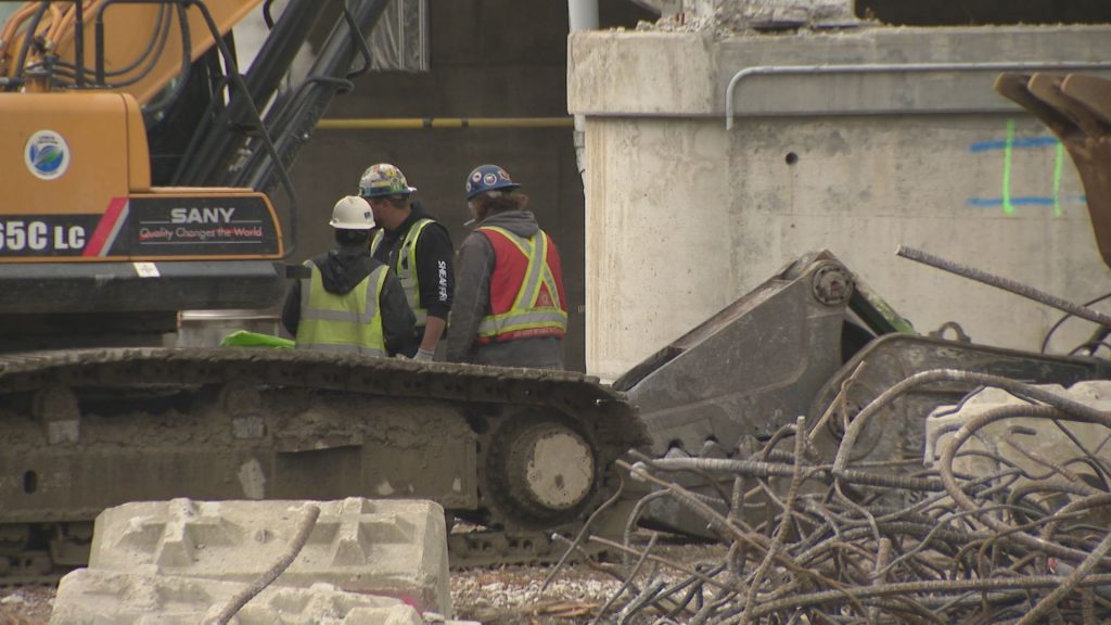 Construction is underway at the North end of the Granville Street Bridge