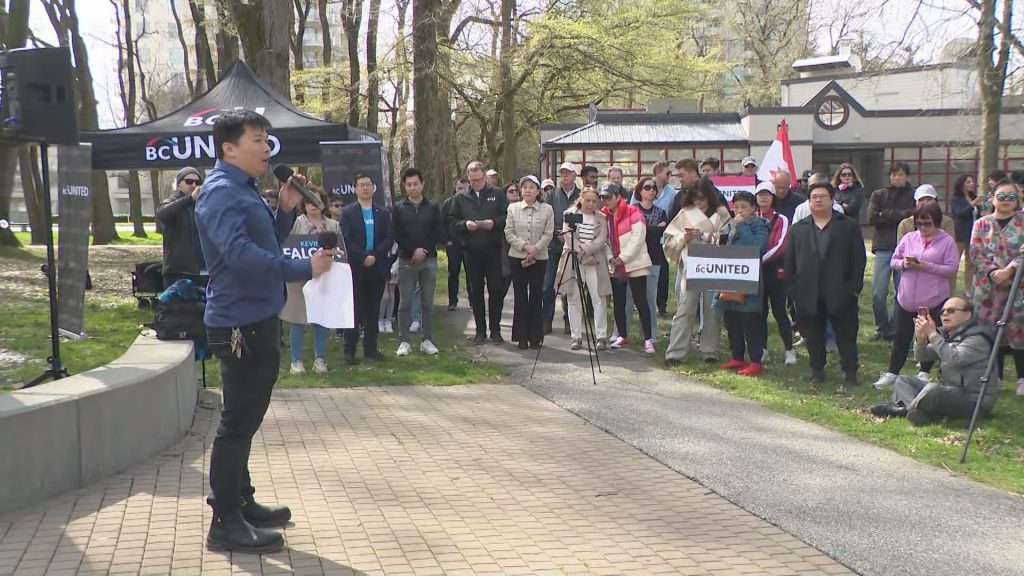 Local residents and politicians gathered in Richmond on April 1, 2024 to rally against the latest carbon tax increase in B.C.