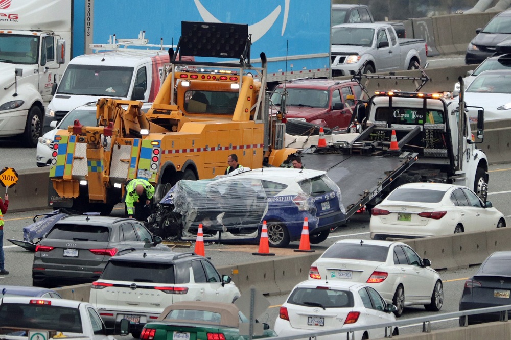 A collision on the Port Mann Bridge is seen