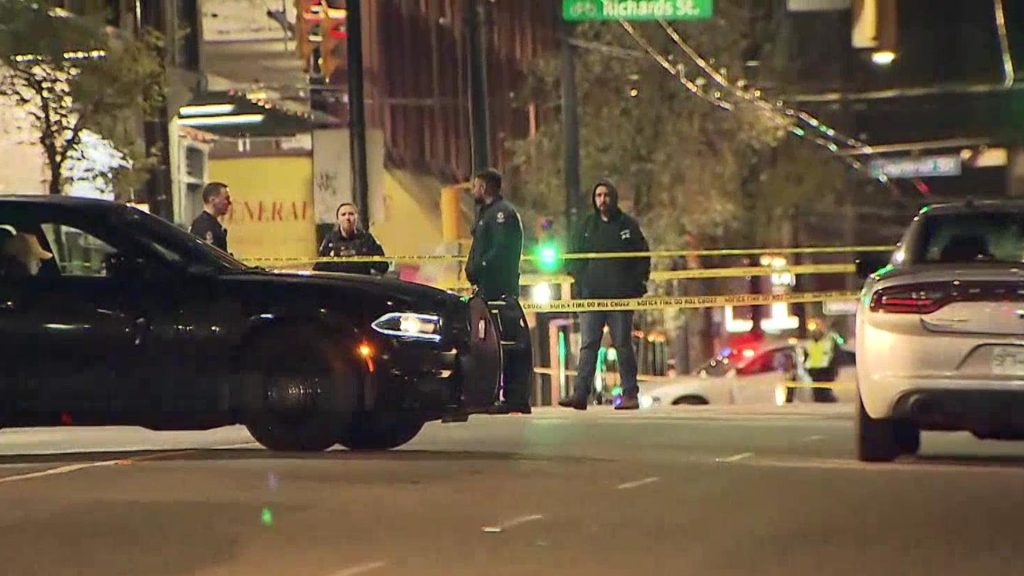 Vancouver Police on scene of a shooting in the downtown core.