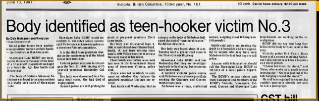 A newspaper clipping about the death of Melissa Nicholson