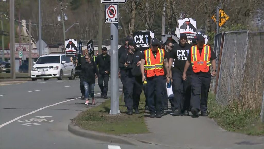 The Union of Canadian Correctional Officers held a protest in Abbotsford on Thursday, April 18, 2024, to highlight what it says is a wave of violence driven by drone drops of drugs and weapons.