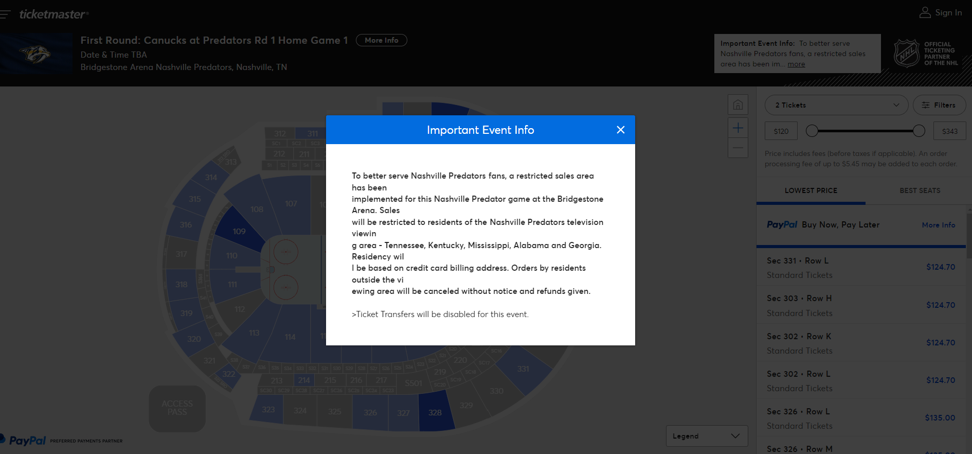 How much are Canucks-Predators playoff tickets?