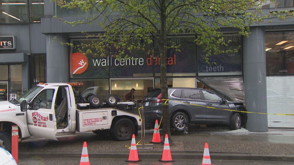 A vehicle crashed into a downtown Vancouver dental office Thursday.