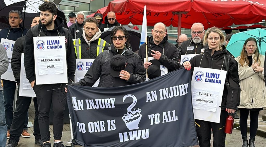 Representatives of ILWU Canada at the National Day of Mourning -- a day to honour workers who have been killed or become sick or injured on the job -- at an event the province observed Sunday in downtown Vancouver.
