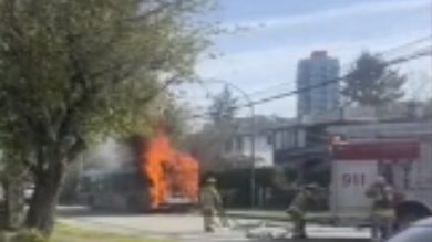 Burnaby bus catches fire Friday morning