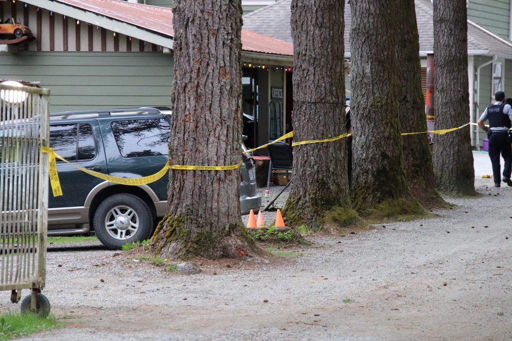 A crime scene in the 30300 block of Dewdney Trunk Road is seen in Mission, B.C.