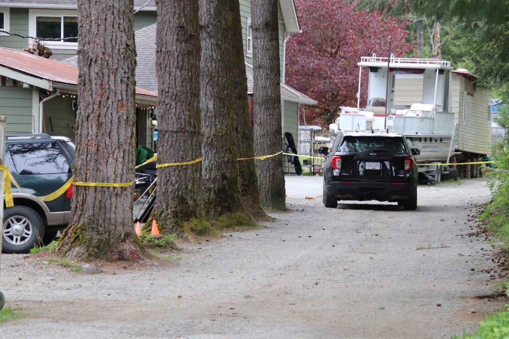 A crime scene in the 30300 block of Dewdney Trunk Road is seen in Mission, B.C.