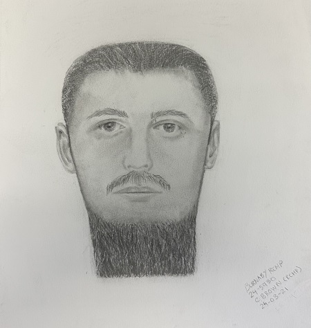 Police sketch of a man with a beard.