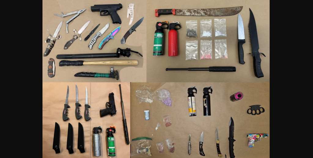 Transit police seized 23 weapons -- which included knives and replica firearms -- 142 grams of fentanyl, and six grams of methamphetamine in a three-day project near Metrotown.