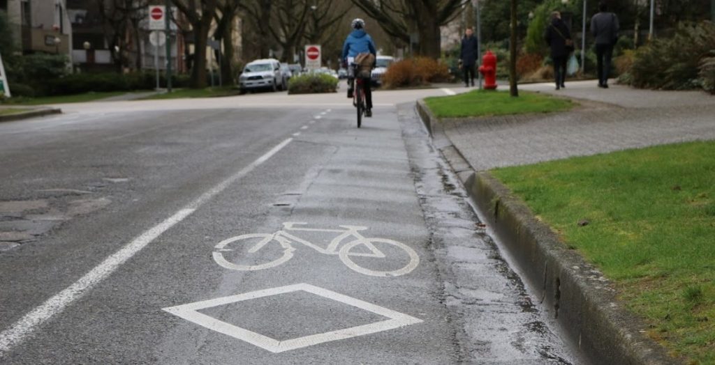 A bike lane in Downtown Vancouver