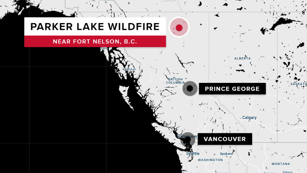 The Parker Lake blaze near Fort Nelson as of May 12, 2024.