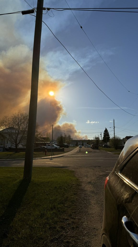 The Parker Lake wildfire as seen from Fort Nelson May 11. Evacuee Keri Pedersen and her family fled the town as flames and smoke continue to encroach on the region. (Courtesy Keri Pedersen)