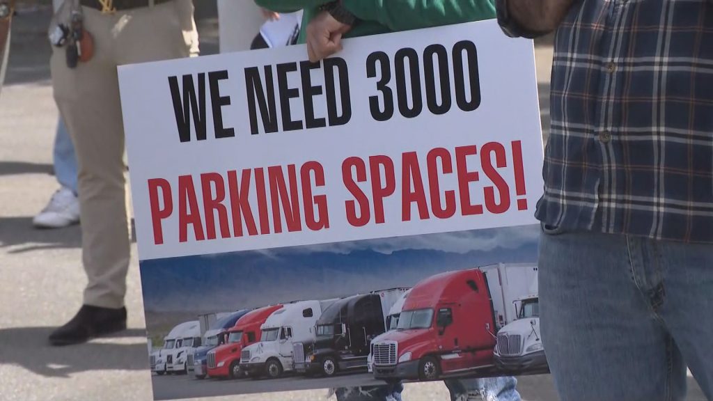 Truckers gathered in Surrey, B.C. on Wednesday May 15, 2024.