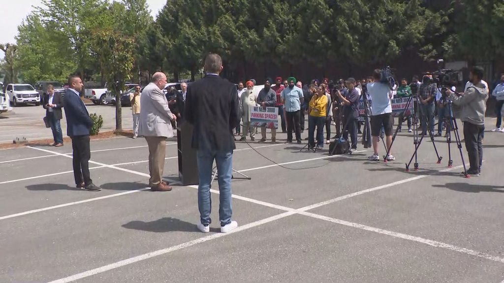 Truckers gathered in Surrey, B.C. on Wednesday May 15, 2024.