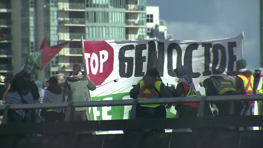 A demonstration shut down the Georgia Viaduct May 18, 2024