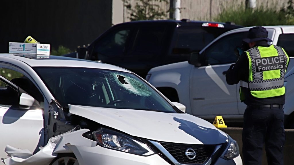 Driver critically hurt after object smashes through windshield on Highway 1 in Burnaby